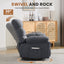 LLappuil Recliner Chair, 360° Swivel Recliner Chair, Nursery Glider Rocker Recliner Chair, Single Reading Chair with Side Pockets for Living Room, Bedroom Gray