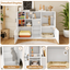 LLappuil Cat Litter Box Furniture, 55" Hidden Cat Litter Box Enclosure with Double Room, Open Shelves, Cabinet, Cat Washroom Furniture for Living Room Entryway