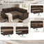 LLappuil 76" x 76" Sectional Sofa, Sectional Couch with Pull Out Sofa Bed Twin Size, 4 Seat Sofa Couch with Cup Holders & Side Pocket Convertible Sofa Bed for Living Room, Polyester Brown