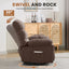 LLappuil Recliner Chair, 360° Swivel Recliner Chair, Nursery Glider Rocker Recliner Chair, Single Reading Chair with Side Pockets for Living Room, Bedroom Brown