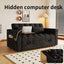 LLappuil Pull Out Sofa Bed Full Size, 65" Loveseat Sofa Convertible Sofa Bed, Velvet Sofa Couch with Small Toptable, Charging Port, Hidden Storage Armrest for Living Room Black