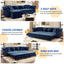 LLappuil Pull Out Sofa Bed King Size, 89" Chesterfield Sofa Convertible Sleeper Sofa Bed, Velvet 3-Seater Sofa with Movable Ottoman for Living Room Blue