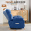 LLappuil Recliner Chair, 360° Swivel Recliner Chair, Nursery Glider Rocker Recliner Chair, Single Reading Chair with Side Pockets for Living Room, Bedroom Blue
