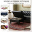 LLappuil Sectional Sofa, 85" Mid-Century Chesterfield Sofa with Storage Ottoman, Faux Leather 3 Seater Sofa for Living Room Black