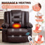 LLappuil Recliner Chair, 360° Swivel Massage Recliner Chair with Heat, Nursery Glider Rocker Recliner Chair with Cup Holders, USB Charge Port, Side Pockets for Living Room, Bedroom Brown