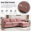 LLappuil Sectional Sofa, 4 Seat Corduroy Cloud Sofa Couch with Reversible Ottoman for Living Room Pink