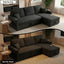 LLappuil 84" Sectional Sofa, Sectional Couch with Pull Out Sofa Bed Convertible Sofa Bed, Corduroy Sofa Couch with Storage Chaise, Small Desktop, Cup Holders, Charging Port for Living Room Black