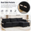 LLappuil Sectional Sofa, 4 Seat Corduroy Cloud Sofa Couch with Reversible Ottoman for Living Room Black
