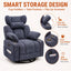 LLappuil Chenille Recliner Chair, 360° Swivel Reclining Chair with Detachable Adjustable Neck Pillow, Manual Nursery Glider Rocker Recliner Chair for Living Room Blue