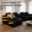 LLappuil 145" Sectional Sofa, Oversized Modular Sectional Sofa with Cup Holder, Hidden Storage, 4 Seat Corduroy Sofa Couch with Chaise for Living Room Black