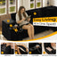 LLappuil Sectional Sofa, 110" Sectioanl Couch with Movable Ottoman Convertible Sofa Bed, 7 Seat Corduroy Sofa Couch with Hidden Armrest Storage & USB Charging Ports for Living Room Black