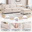 LLappuil Sectional Sofa, 4 Seat Corduroy Cloud Sofa Couch with Reversible Ottoman for Living Room Beige