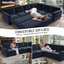 LLappuil Sectional Sofa Couch, Oversized Chenille Sofa with Pull Out Sofa Bed for Living Room Blue
