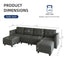 LLappuil Modular Sofa U Shaped Sectional Couch with Reversible Chaise 8 Seater Versatile Storage Sectional Sofa for Living Room, Dark Grey