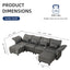 LLappuil Faux Leather Modular Sectional Sofa,127.8" 6-Seater U Shaped Sectional Couch with Storage Chaise,High Back Recliner Modular Sleeper Couches for Living Room,Waterproof Dark Grey