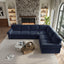 LLappuil Sectional Sofa, Pull Out Sofa Bed King Size, 6 Seat Chenille Sofa Couch Convertible Sleeper Sofa Bed for Living Room Blue