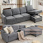 LLappuil Sectional Sofa, 107" Sectional Couch with Pull Out Sofa Bed Queen Size, 4 Seat Velvet Sofa with Memory Foam Mattress for Living Room Dark Gray