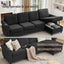 LLappuil Sectional Sofa, 107" Sectional Couch with Pull Out Sofa Bed Queen Size, 4 Seat Velvet Sofa with Memory Foam Mattress for Living Room Black