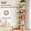 LLappuil 5 Tier Rotating Bookshelf, 360° Display Swivel Bookcase, Corner Bookshelf for for Bedroom, Living Room White