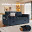 LLappuil Pull Out Sofa Bed Full Size, 65" Loveseat Sofa Convertible Sofa Bed, Chenille Sofa Couch with Small Toptable, Charging Port, Hidden Storage Armrest for Living Room Blue