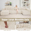 LLappuil 146" Sectional Sofa, U Shaped Sectional Couch with Chaise, 5 Seat Corduroy Sofa Convertible Sleeper Sofa Bed for Living Room Beige