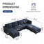 LLappuil Modular Sofa U Shaped Sectional Couch with Reversible Chaise 8 Seater Versatile Storage Sectional Sofa for Living Room, Dark Grey