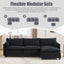 LLappuil Sectional Sofa, 4 Seat Corduroy Cloud Sofa Couch with Reversible Ottoman for Living Room Black