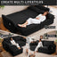 LLappuil Pull Out Sofa Bed Queen Size, 85" Loveseat Sofa with Movable Ottoman, USB Charging Port, Corduroy Sofa Couch Convertible Sofa Bed for Living Room Black