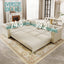 LLappuil 115" Sectional Sofa, Oversized Sectional Couch with Pull Out Sofa Bed King Size, Velvet Button Tufted Chesterfield Sofa Couch with Trim Rolled Arms for Living Room Beige