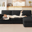 LLappuil Sectional Sofa, Cloud Sectional Couch with Movable Ottoman, 4 Seat Chenille Sofa Couch for Living Room Black