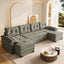 LLappuil Sectional Sofa, U Shaped Sectional Couch with Pull Out Sofa Bed, Chenille Convertible Sleeper Sofa Bed with Chaise, Removable Armrests, USB Ports Light Gray