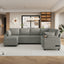 LLappuil 110" Sectional Sofa, Sectional Couch with Pull Out Sofa Bed Queen Size, 6 Seat Chenille Sofa with Hidden Storage Armrest, Cup Holders, Charging Ports for Living Room Light Gray