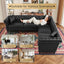 LLappuil Sectional Sofa, 100" x 100" Chesterfield Sofa with Rolled Arms and Nailhead, 5 Seat Faux Leather Tufted Couch for Living Room Black