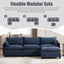 LLappuil Sectional Sofa, 4 Seat Corduroy Cloud Sofa Couch with Reversible Ottoman for Living Room Blue