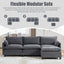 LLappuil Sectional Sofa, 4 Seat Corduroy Cloud Sofa Couch with Reversible Ottoman for Living Room Gray