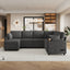LLappuil 110" Sectional Sofa, Sectional Couch with Pull Out Sofa Bed Queen Size, 6 Seat Chenille Sofa with Hidden Storage Armrest, Cup Holders, Charging Ports for Living Room Gray