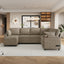 LLappuil 110" Sectional Sofa, Sectional Couch with Pull Out Sofa Bed Queen Size, 6 Seat Chenille Sofa with Hidden Storage Armrest, Cup Holders, Charging Ports for Living Room Brown