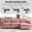 LLappuil Sectional Sofa, 4 Seat Corduroy Cloud Sofa Couch with Reversible Ottoman for Living Room Pink