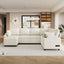 LLappuil 110" Sectional Sofa, Sectional Couch with Pull Out Sofa Bed Queen Size, 6 Seat Chenille Sofa with Hidden Storage Armrest, Cup Holders, Charging Ports for Living Room Beige
