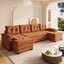 LLappuil Sectional Sofa, U Shaped Sectional Couch with Pull Out Sofa Bed, Chenille Convertible Sleeper Sofa Bed with Chaise, Removable Armrests, USB Ports Orange