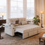 LLappuil Loveseat Sofa, Pull Out Sofa Bed Queen Size, Corduroy Sofa Couch with 360° Swivel Tabletop, USB Charging Port, Cup Holder for Living Room Beige