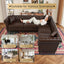 LLappuil Sectional Sofa, 100" x 100" Chesterfield Sofa with Rolled Arms and Nailhead, 5 Seat Faux Leather Tufted Couch for Living Room Brown