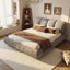 LLappuil Upholstered Platform Bed King Size, Oversized Wood Bed Frame with Padded Backrest Gray