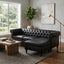 LLappuil Sectional Sofa, 85" Mid-Century Chesterfield Sofa with Storage Ottoman, Faux Leather 3 Seater Sofa for Living Room Black