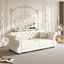 LLappuil 84" Pull Out Sofa Bed Queen Size, Oversized Chesterfield Velvet Sofa with Flower Tufting, Loveseat Sofa Couch Convertible Sofa Bed for Living Room Beige