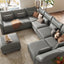 LLappuil Modular Sectional Couch 8 Seater U Shaped Sectional Couch with Storage Chaise Oversized Leather Sofa for Living Room, Home, Apartment, Grey