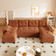 LLappuil Sectional Sofa, U Shaped Sectional Couch with Pull Out Sofa Bed, Chenille Convertible Sleeper Sofa Bed with Chaise, Removable Armrests, USB Ports Orange
