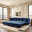 LLappuil 89" Loveseat Sofa, Pull Out Sofa Bed King Size, Chesterfield Sofa Convertible Sleeper Sofa Bed, Velvet 3-Seater Sofa with Movable Ottoman for Living Room Blue