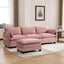 LLappuil Sectional Sofa, 4 Seat Corduroy Cloud Sofa Couch with Reversible Ottoman for Living Room Pink