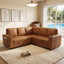 LLappuil 76" x 76" Sectional Sofa, Sectional Couch with Pull Out Sofa Bed Twin Size, 4 Seat Sofa Couch with Cup Holders & Side Pocket Convertible Sofa Bed for Living Room, Foil Fabric Brown